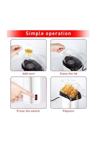 Hot Air Popcorn Machine High Power 1200W, Popcorn Maker, Quickly Complete Delicious and Healthy Food in 2-3 Minutes, White - view 2